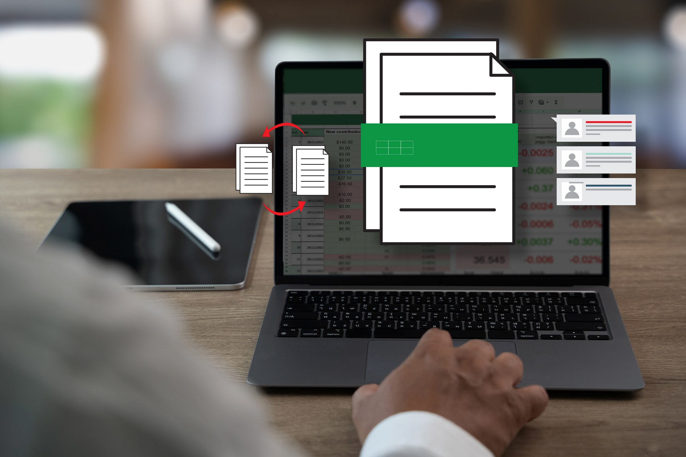 A finance professional reviewing financial analysis and reporting information.